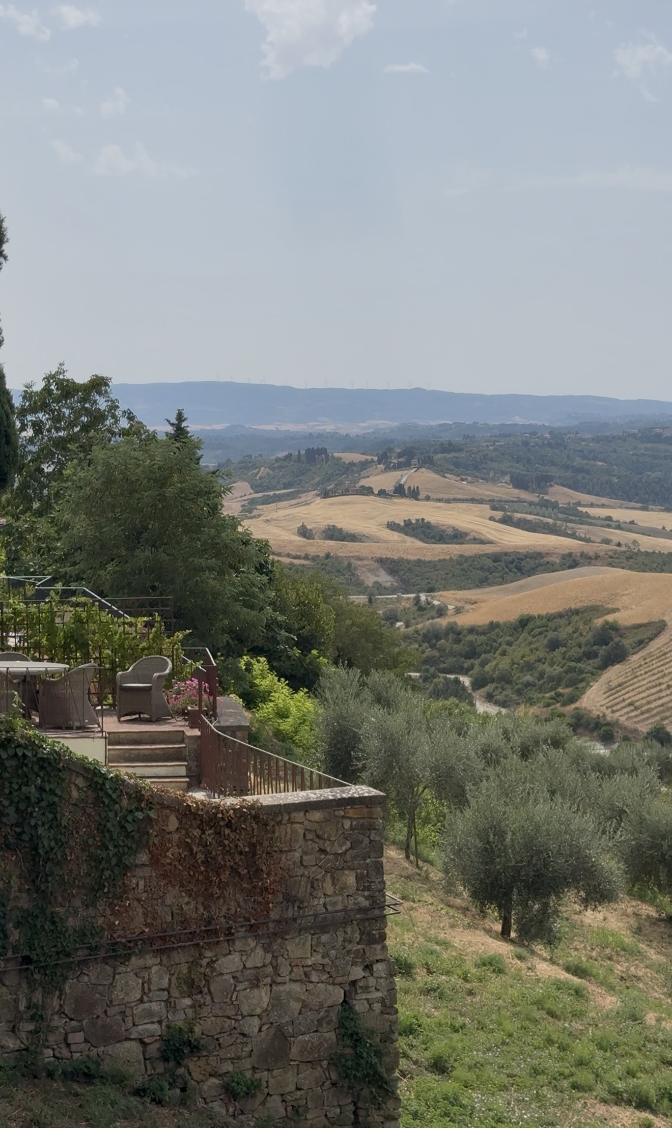 A terrace looking out over the hills